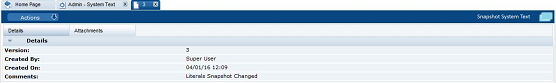 This page shows the System Text Snapshot Details page.