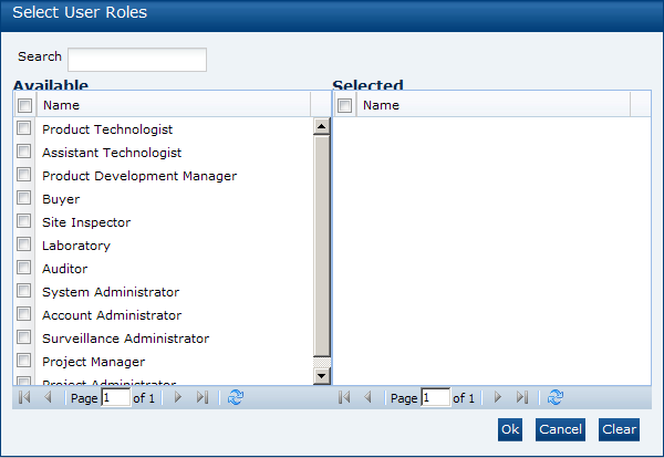 This figures shows the Select User Roles dialog box.