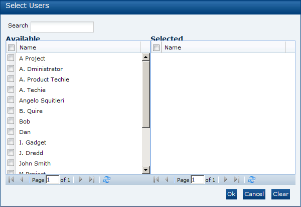 This figures shows the Select Users dialog box.