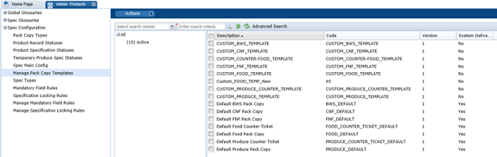 This figure shows the Pack Copy Templates page.