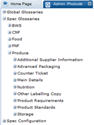 This figure shows the Spec Glossaries options.
