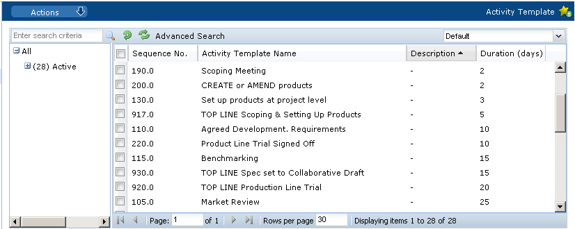 This figure shows the Activity Template page.