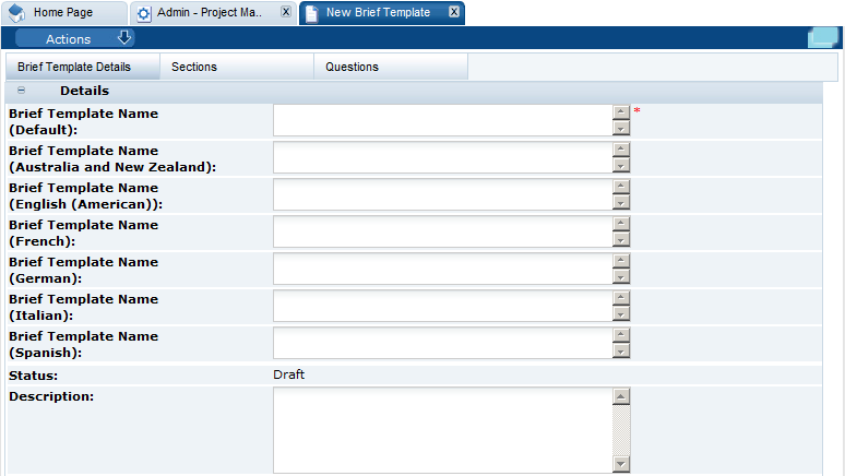 This figure shows the New Brief Template page.