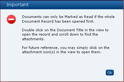 This figure shows the Mark as Read error dialog.