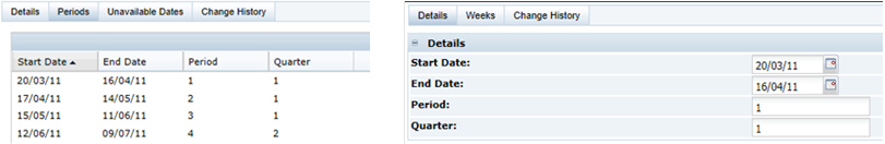 This graphic shows the page to set calendar periods. This graphic shows the page to set calendar periods.