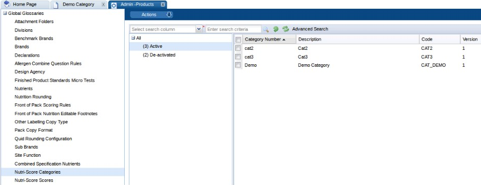 This figure shows the Global Glossaries options page.