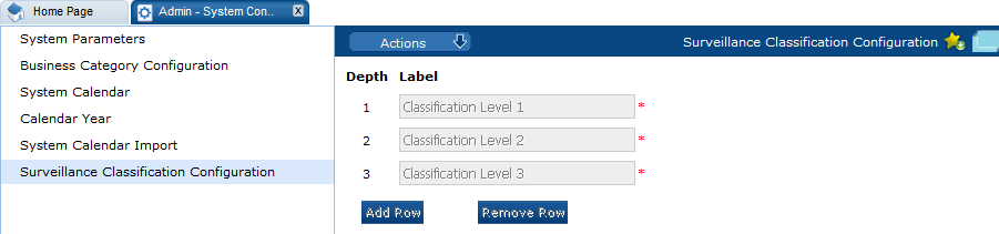 This figure shows Surveillance Classification Configuration.