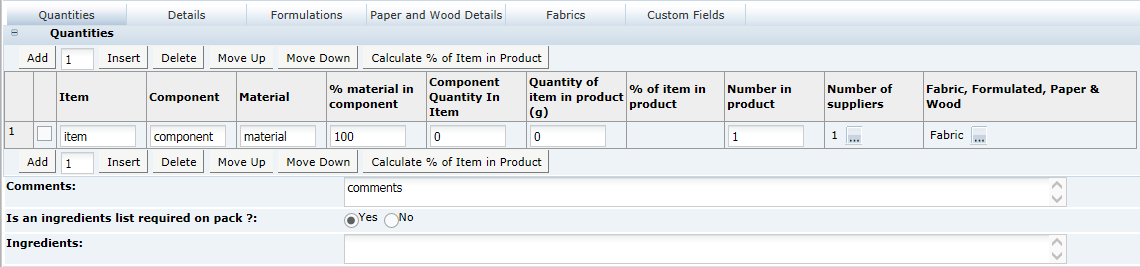 This figure shows the CNF Quantities page.