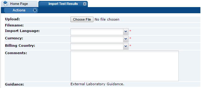 This figure shows the Import Test Results page.