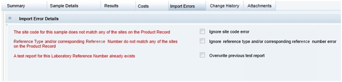 This figure shows the Surveillance Import Errors page.