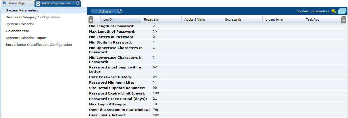 This figure shows the System Parameters page.