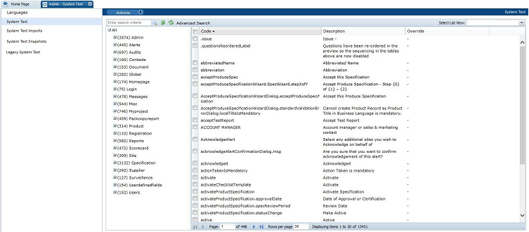 This figure shows the System Text page.