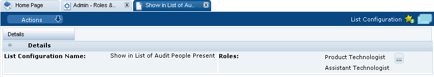 This figure shows the List Configuration Details page.