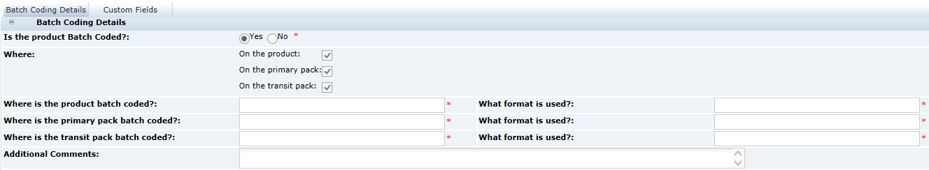 This figure shows the CNF Batch Coding Details page.