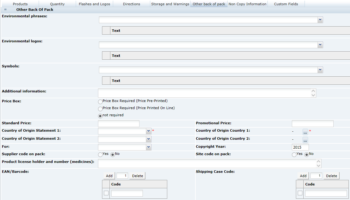 This figure shows the CNF OLC Other Back of Pack page.