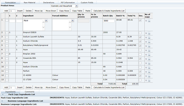 This figure shows the FNF Formulation page.