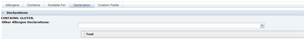 This figure shows the Food Specification Declarations page.