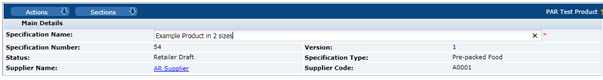 This figure shows the Specification header.