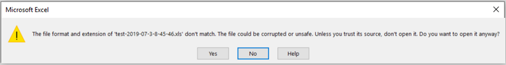 This figure shows the warning messaage from Excel. This figure shows the warning messaage from Excel.
