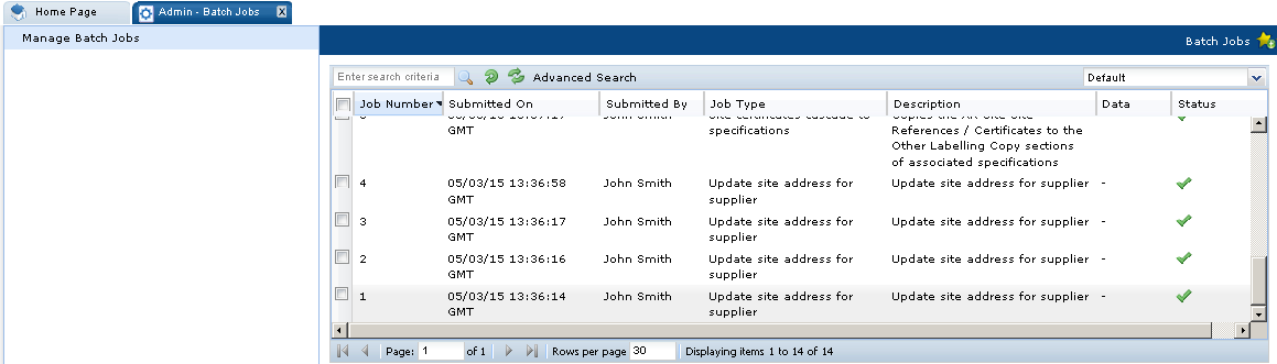 This figure shows Manage Batch Jobs page.