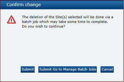 This figure shows the Delete Sites Confirm dialog box.