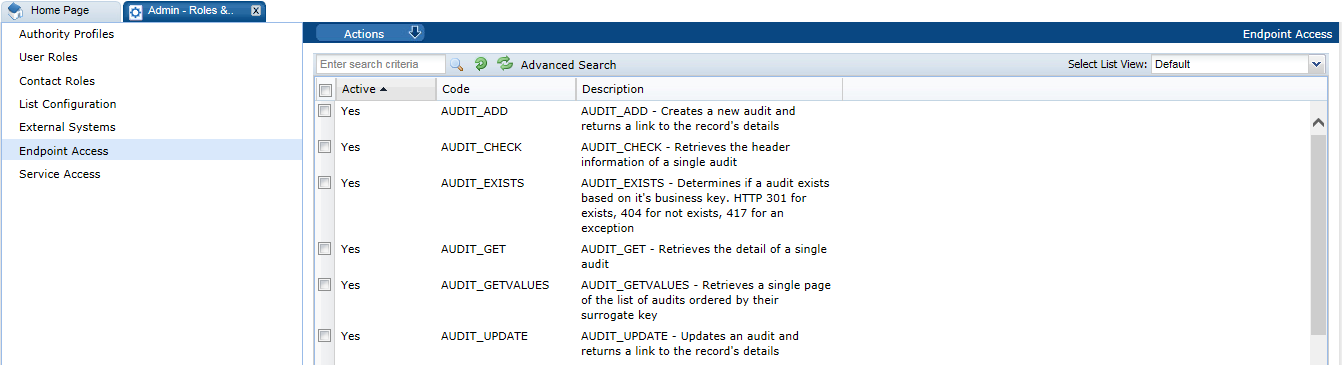 This figure shows the Endpoint Access page.