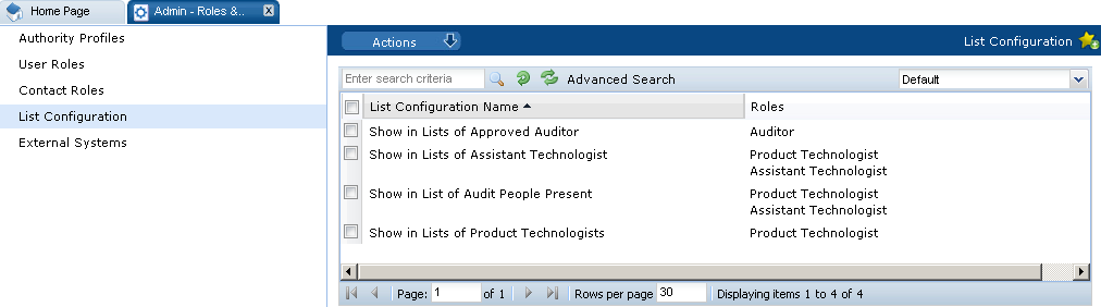 This figure shows the List Configuration page.