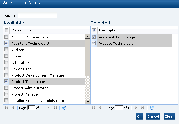 This figure shows the Select User Roles dialog box.