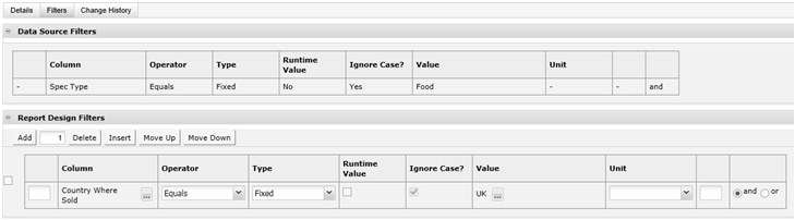 This figure shows the Report Design Filters.