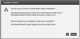 This shows the Confirm Cancel Scheduled Report dialog box.