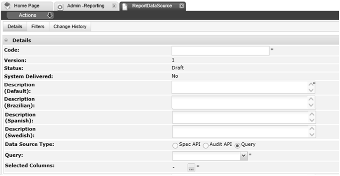 This figure shows the New Report Data Source page.