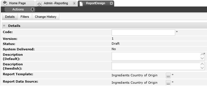 This figure shows the New Report Design page.