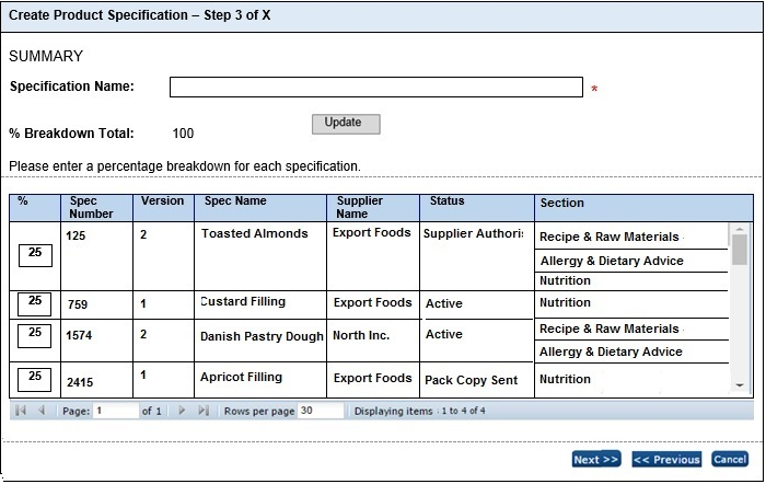 This figure shows the Percentage Breakdown dialog box.