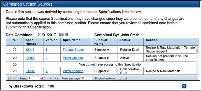 This figure shows the Combined Section Sources list.