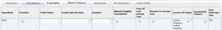 This figure shows the FNF Raw Material page.