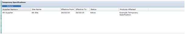 This figure shows the Temporary Specification Active status.