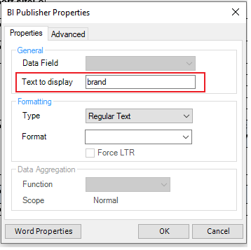 This image shows BI Publisher properties.