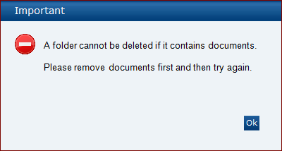 This figure shows the Cannot Delete Folder dialog box. This figure shows the Cannot Delete Folder dialog box.