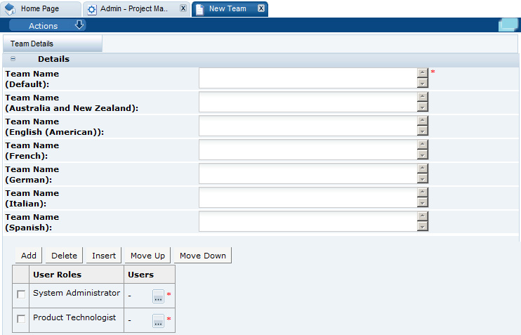 This figure shows the New Team page. This figure shows the New Team page.