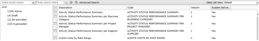 This figure shows the Reports Designs page.