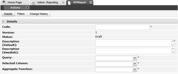 This figure shows the New KPI Report Template page.