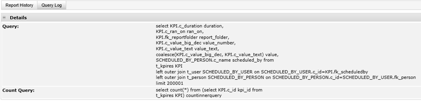 This figure shows the Schedule History Details Query page. This figure shows the Schedule History Details Query page.