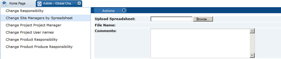 This figure shows the Change Site Managers by Spreadsheet.