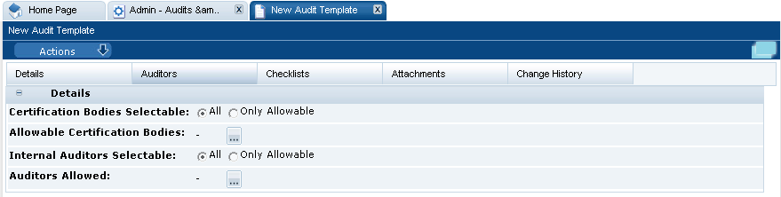 This figure shows the New Audit Template Auditors subtab.