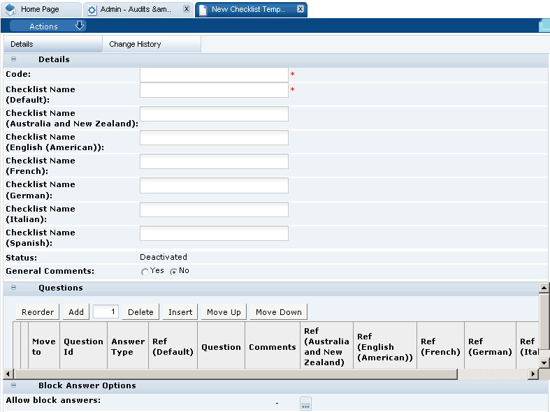 This figure shows the New Checklist Template page.