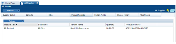This figure shows the Product within Supplier Record page.