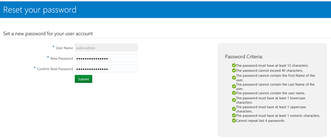 This figure shows the IDCS Reset Password page.