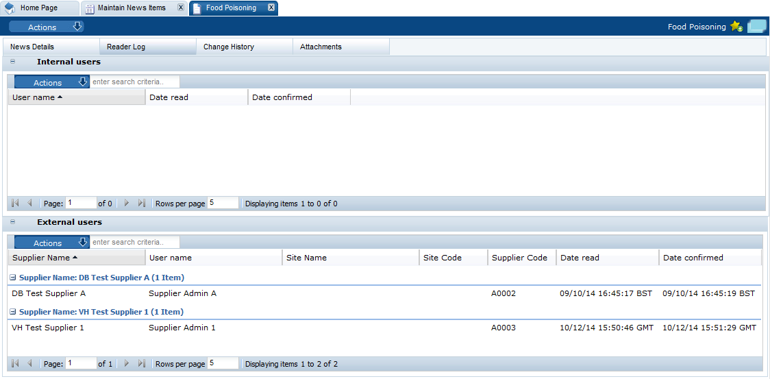 This figure shows the Reader Log page.