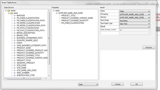 This figure shows the Insert Table/Form dialog box.