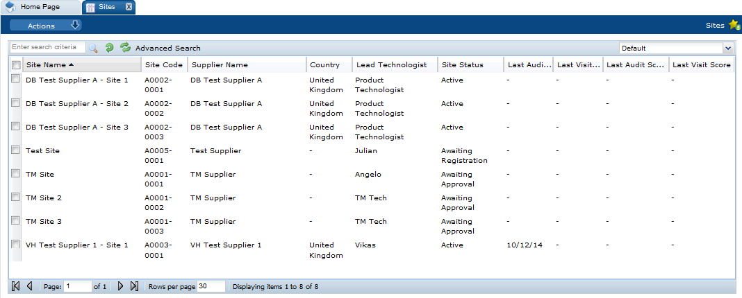 This figure shows the Sites page. This figure shows the Sites page.